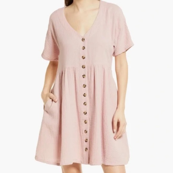 Madewell Lightspun button front mini dress pink dusty rose XL - Picture 6 of 6